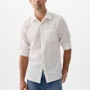 New GAP Mens Linen Blend Long Sleeve Button Down Shirt White XXL